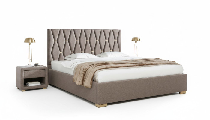 Braunes Textilbett Designer Polster Nachttische Schlafzimmer Möbel 3tlg