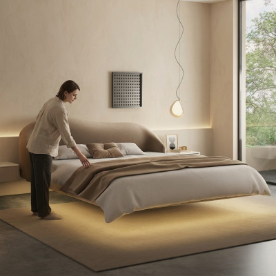 Beiges Wandbett Designer Schlafzimmer Betten Luxus Doppelbetten Holz