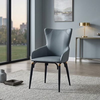 Blauer Esszimmer Stuhl Polster Moderner Einsitzer Designer Lederstuhl