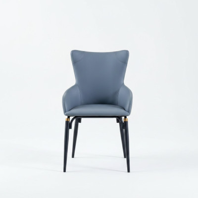 Blauer Esszimmer Stuhl Polster Moderner Einsitzer Designer Lederstuhl