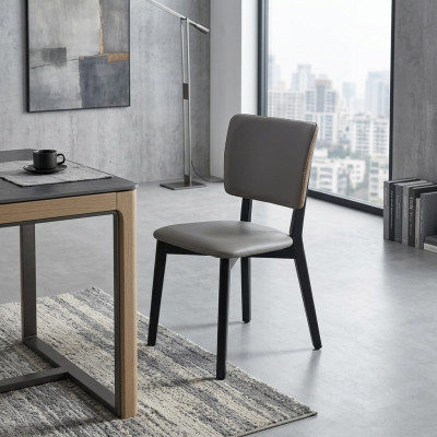 Einsitzer Designer Grauer Esszimmerstuhl Polsterstühle Leder Einsitzer