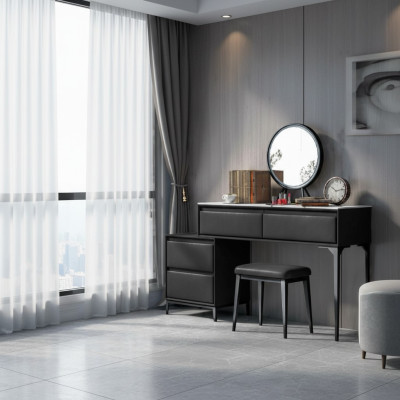 Schlafzimmer Schminktisch Frisierti schschwarz und Schubladen Stuhl