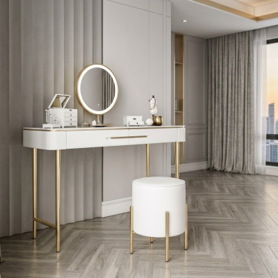 Weißer Schminktisch Designer Kosmetiktisch 2x Schubladen Frisierkommode