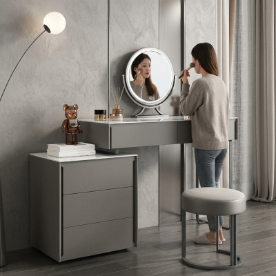 Grauer Schminktisch Designer Schlafzimmer Möbel Holz Luxus Frisiertisch