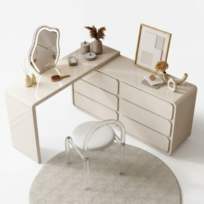 Weißer Schminktisch Moderner Frisiertisch Eck-Schminktisch Schubladen