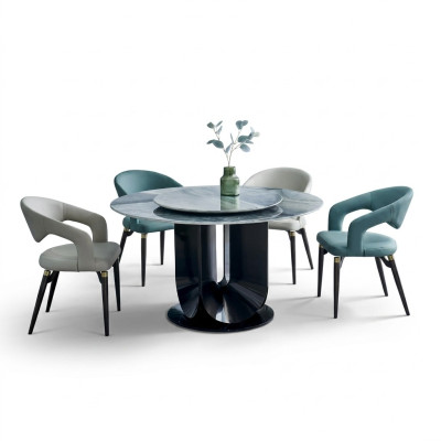 Moderne Essgruppe Designer Rundtisch 4x Stühle Esszimmergarnitur 5tlg