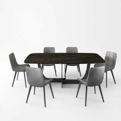 Moderne Esszimmer Garnitur Rechteckiger Esstisch 6x Kunstleder Stühle