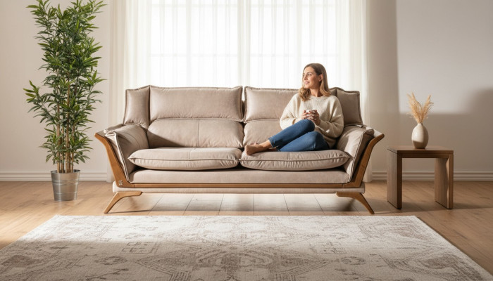 Beiger 3-Sitzer Luxus Sofas Polstermöbel Leder Wohnzimmer Design Möbel