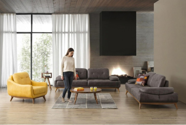 Stilvolle Wohnzimmer Designer Garnitur Dreisitzer Moderner Sessel 2tlg