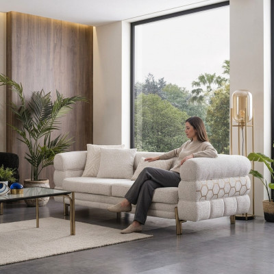 Weißer Dreisitzer Luxus 3-Sitzer Wohnzimmer Designer Sitzmöbel Sofas