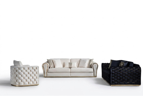 Blau-Beiges Wohnzimmer Set Luxus Sofagarnitur 3+3+1 Sitzer Design Couch