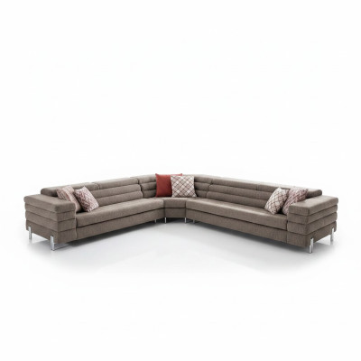 Modernes L-Form Beiges Ecksofa Wohnzimmer Polster Couchen Holzgestell