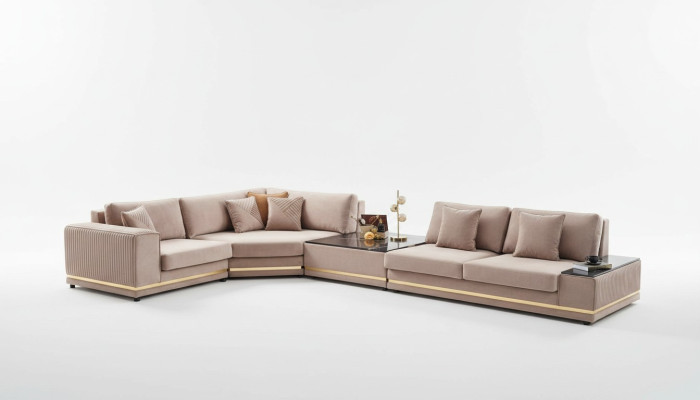 Beiges L-Form Sofa Stilvolle Wohnlandschaft Designer Couch Polstermöbel