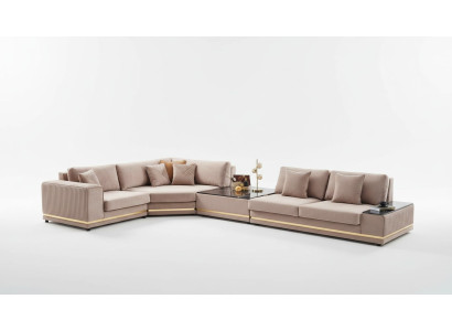 Beiges L-Form Sofa Stilvolle Wohnlandschaft Designer Couch Polstermöbel