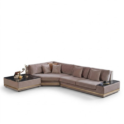 Beiges L-Form Designer Ecksofa Polster Wohnlandschaft Luxuriöses Sofa