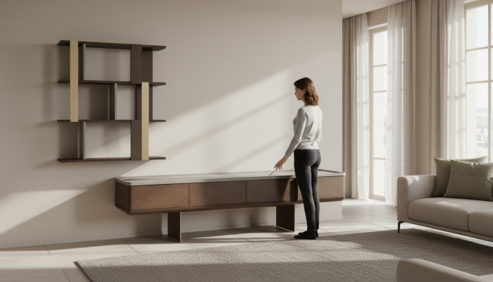 Braunes Wohnzimmer Set Stabiler TV-Schrank Designer Holz Ablageregale