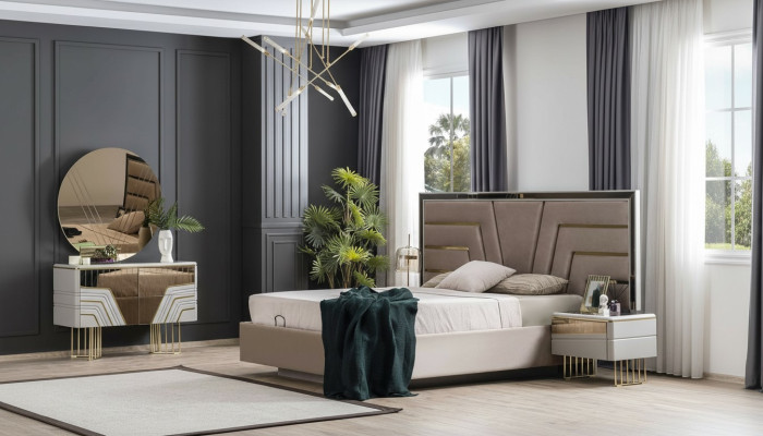 Schlafzimmer Set Bett 2x Nachttische Kommode Spiegel Luxus Set 5tlg