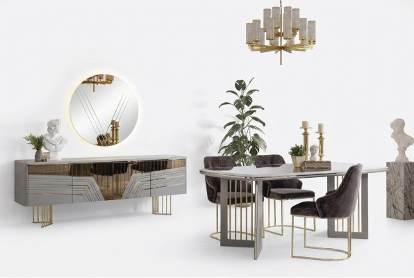 Essgruppe Moderne Esszimmer Garnitur Esstisch 4x Stühle Sideboard Set