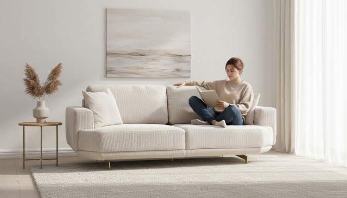 Weiß Textil 3-Sitzer Wohnzimmer Polster Sofa 3-er Wohnzimmer Couch Möbel 