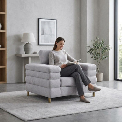 Grauer Moderner Sessel Polster Einsitzer Wohnzimmer Einrichtung 1-Sitzer