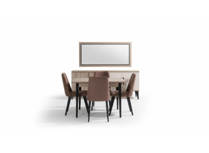 Braune Esszimmer Garnitur Luxus Esstisch 4x Stühle Sideboard Spiegel