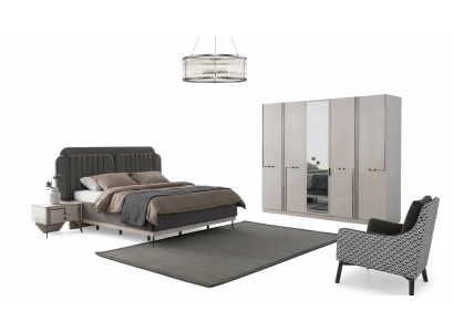 Moderner Schlafzimmer Set Doppelbett Nachttisch Kleiderschrank Luxus