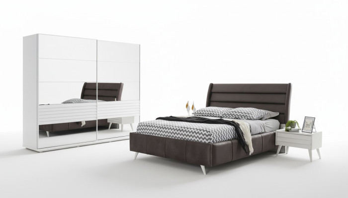 Schlafzimmer Möbel Glasschrank Designer Doppelbett Holz Nachttische 4tlg