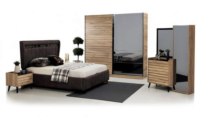 Schlafzimmer Möbel Designer Polsterbett 2x Nachttische Kleiderschrank