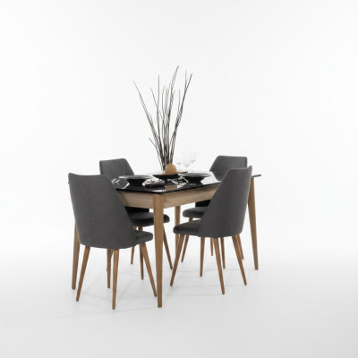 Esszimmer Gruppe Designer Brauner Esstisch 4x Schwarze Polsterstühle