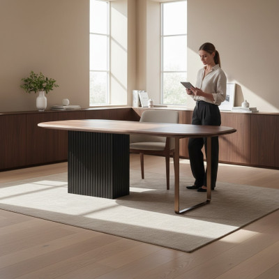 Brauner Holztisch Designer Esszimmer Möbel Halbrunder Edler Esstisch
