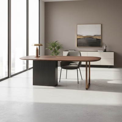 Brauner Holztisch Designer Esszimmer Möbel Halbrunder Edler Esstisch