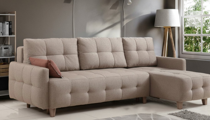 Beiger Ecksofa Polster Wohnlandschaft Textilsofas L-Form Garnitur Neu