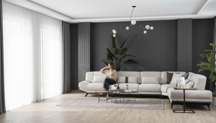 Weiße Wohnzimmer Garnitur Ecksofa L-Form Couch Beistelltisch Sofa 2tlg