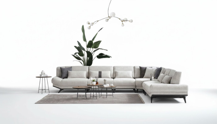 Weiße Wohnzimmer Garnitur Ecksofa L-Form Couch Beistelltisch Sofa 2tlg