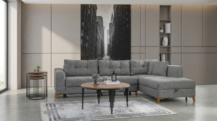 Graues L-Form Ecksofa Designer Wohnzimmer Sofas Luxus Couchen Holzmöbel