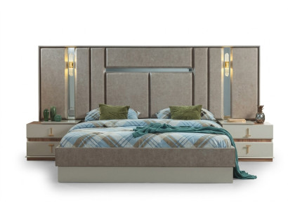 Beige Schlafzimmer Möbel Luxus Betten Designer Nachttische Einrichtung