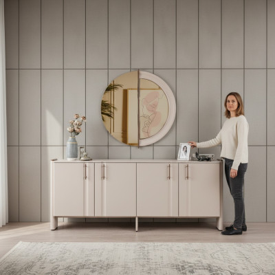 Esszimmer Luxuriöses Sideboard Stilvoller Glas Spiegel 2tlg Garnitur