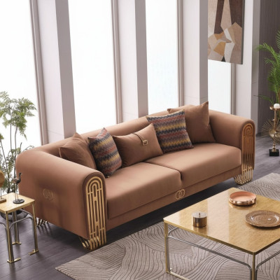 Moderner Edelstahl Dreisitzer Luxus Polstersofas Textilmöbel Sofa Couch