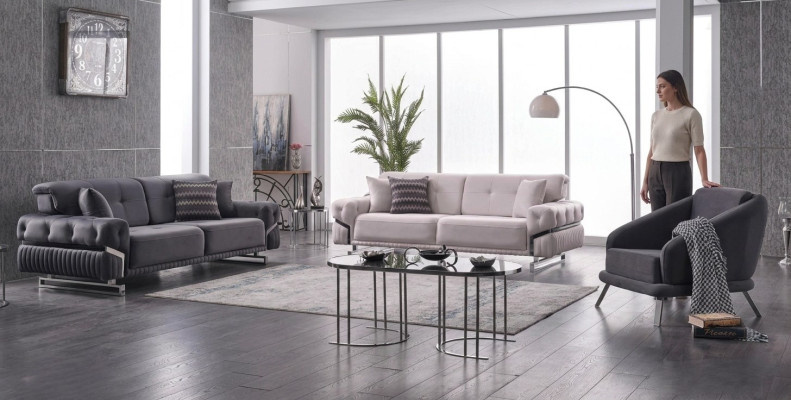 Graue Sofagarnitur Wohnzimmer Sofas Dreisitzer Sessel Komplettes Set 3tlg