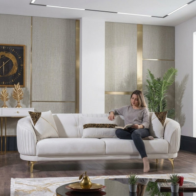 Weißer Edelstahl Dreisitzer Wohnzimmermöbel Polstersofas Luxus Möbel Sofa Samt