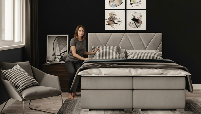 Luxus Schlafzimmer Bett Polster Stoff Design Doppelbett Möbel Boxspringbett