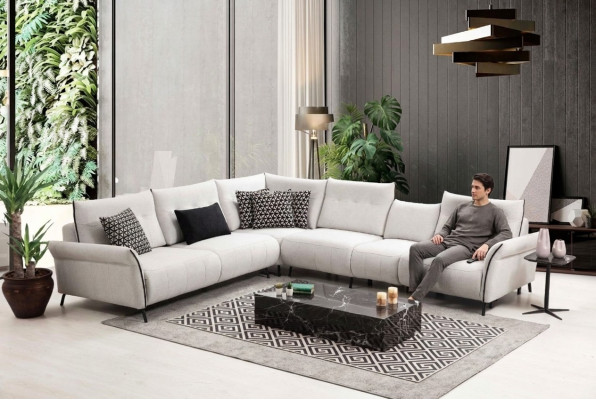 Weiß Ecksofa L-Form Wohnzimmer Polster Textil Sofa Couch Modern Möbel