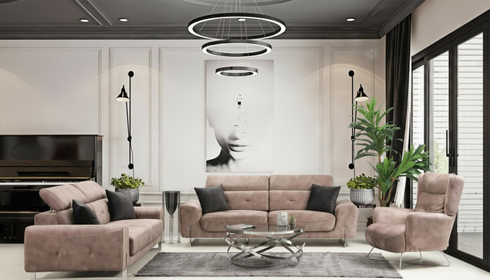 Sofagarnitur Set Dreisitzer Sofas Wohnzimmer Sessel Modern Design Textil
