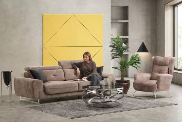 Set 2 tlg Wohnzimmer Sofagarnitur  Dreisitzer Sofa Couch Modern Sessel Textil