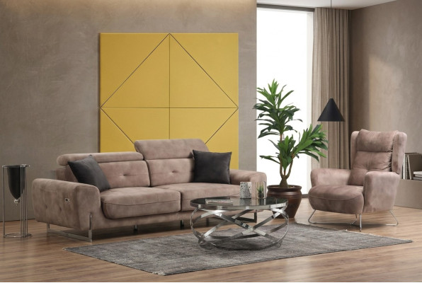 Set 2 tlg Wohnzimmer Sofagarnitur  Dreisitzer Sofa Couch Modern Sessel Textil