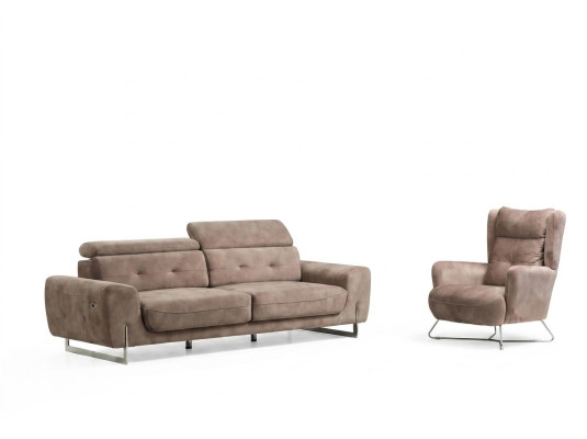 Set 2 tlg Wohnzimmer Sofagarnitur  Dreisitzer Sofa Couch Modern Sessel Textil