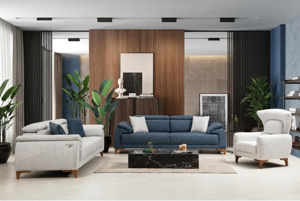 Wohnzimmer Set Modern Luxus Sofagarnitur 3 tlg Polster Möbel Textil Neu