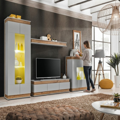 Wohnzimmer Set 5 tlg TV Ständer Modern Vitrine Holz Möbe Luxus Kommode Neu