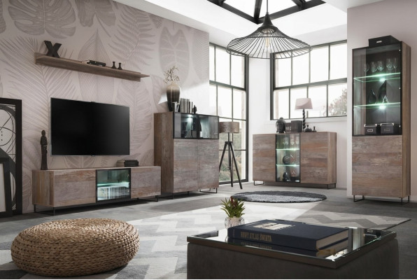 Design Wohnwand TV-Ständer 2x Vitrine rtv Lowboard Einrichtung Set 5 tlg