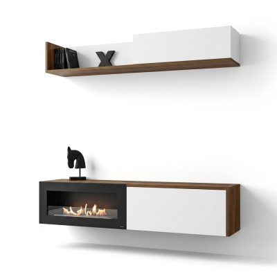 Wohnzimmer TV Ständer mit Kamin Wohnwand Wandregal Holz Möbel Neu